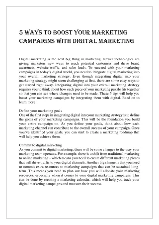 5 Ways to Boost Your Marketing Campaigns with Digital Marketing