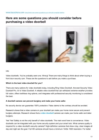 Here are some questions you should consider before purchasing a video doorbell
