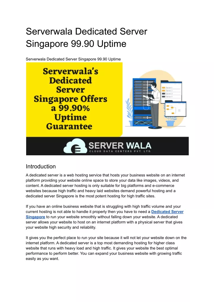 serverwala dedicated server singapore 99 90 uptime