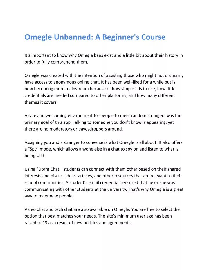 omegle unbanned a beginner s course