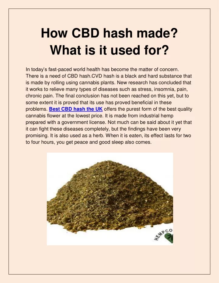how cbd hash made what is it used for