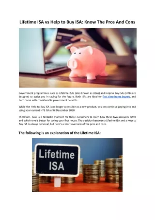 Lifetime ISA vs Help to Buy ISA - Know The Pros And Cons
