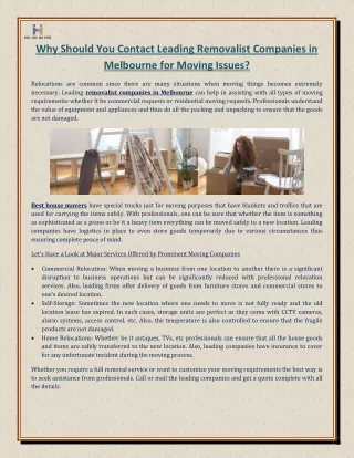 Why Should You Contact Leading Removalist Companies in Melbourne for Moving Issues