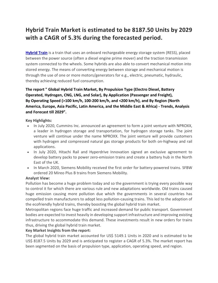 hybrid train market is estimated to be 8187