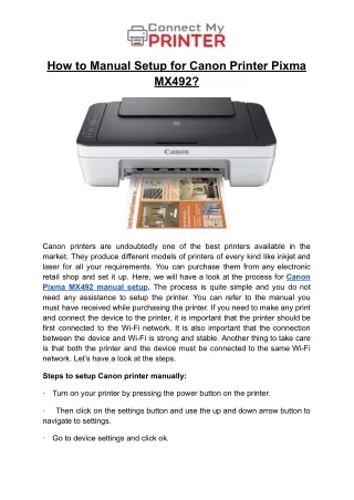 How to Manual Setup for Canon Printer Pixma MX492