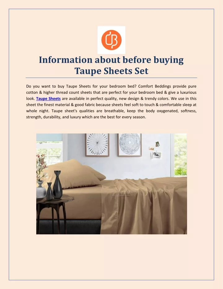 information about before buying taupe sheets set