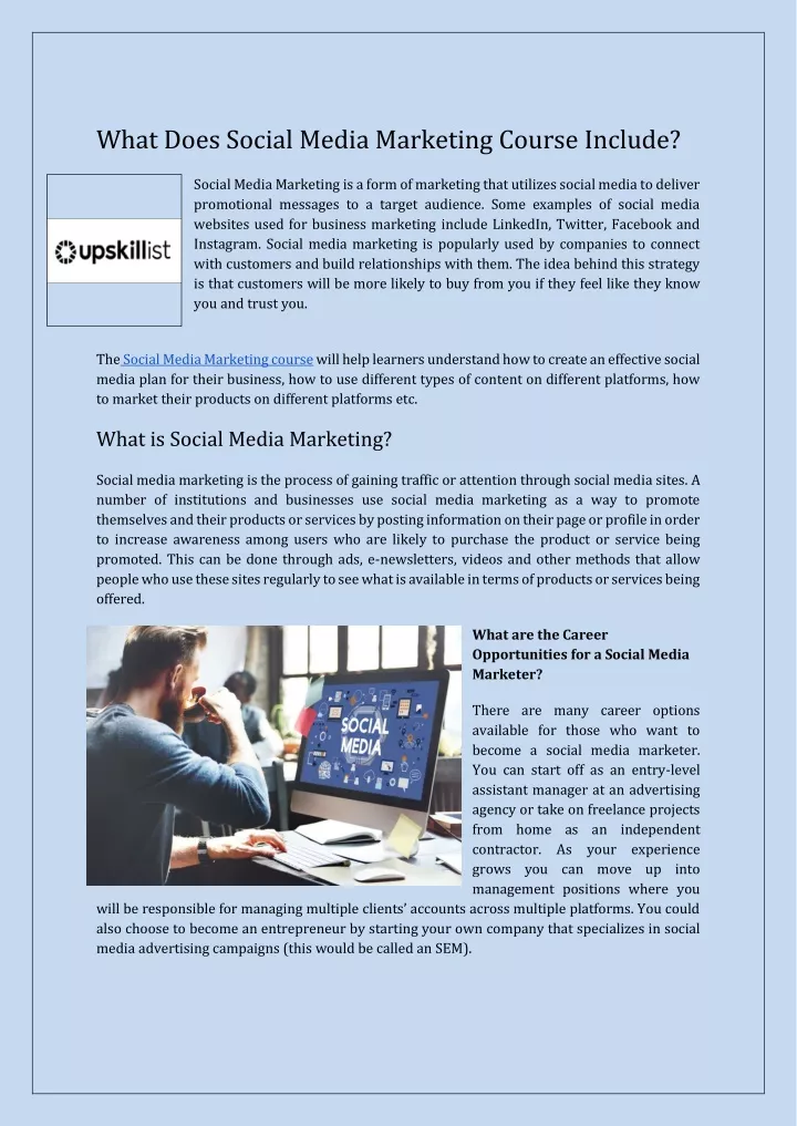what does social media marketing course include