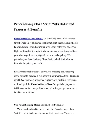 Pancakeswap Clone Script With Unlimited Features & Benefits