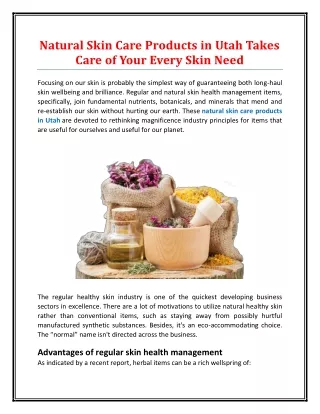 Natural Skin Care Products in Utah Takes Care of Your Every Skin Need