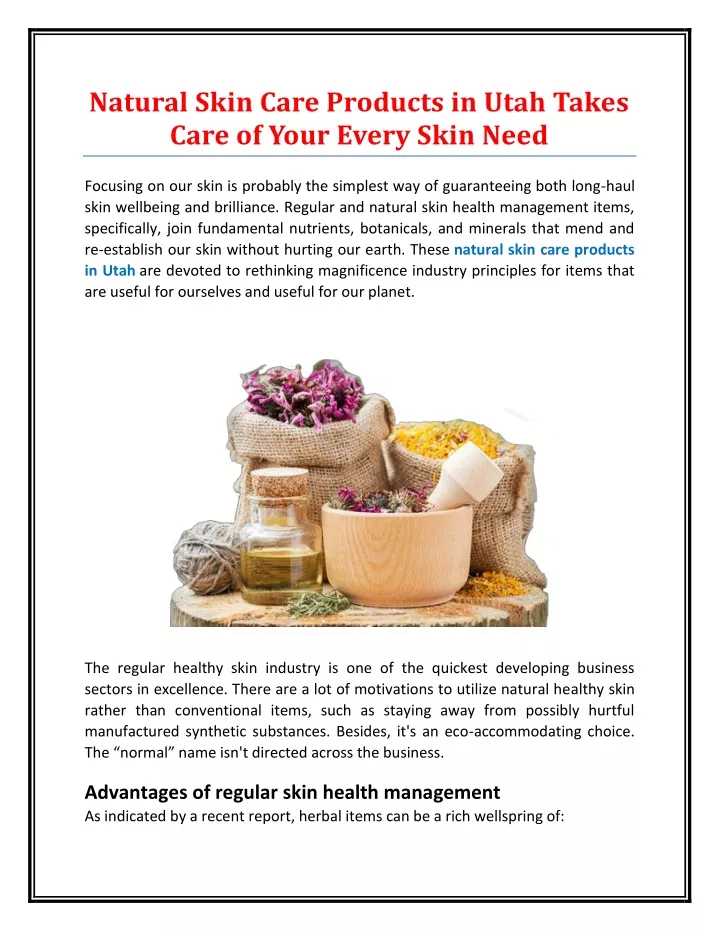 natural skin care products in utah takes care