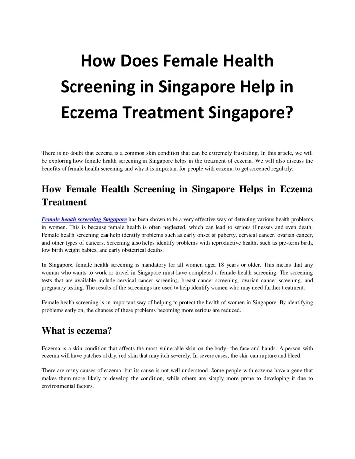 how does female health screening in singapore