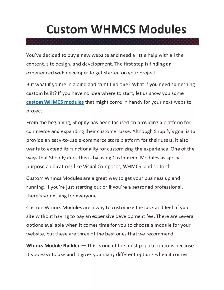 custom whmcs modules