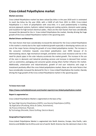 cross linked polyethylene market