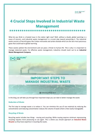 4 Crucial Steps Involved in Industrial Waste Management