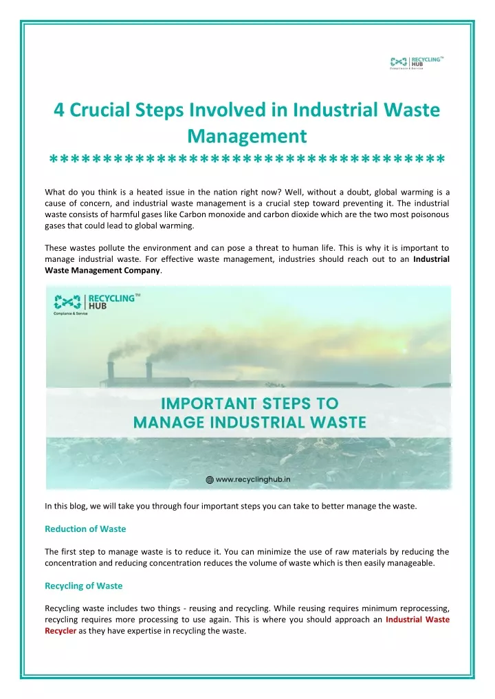 4 crucial steps involved in industrial waste