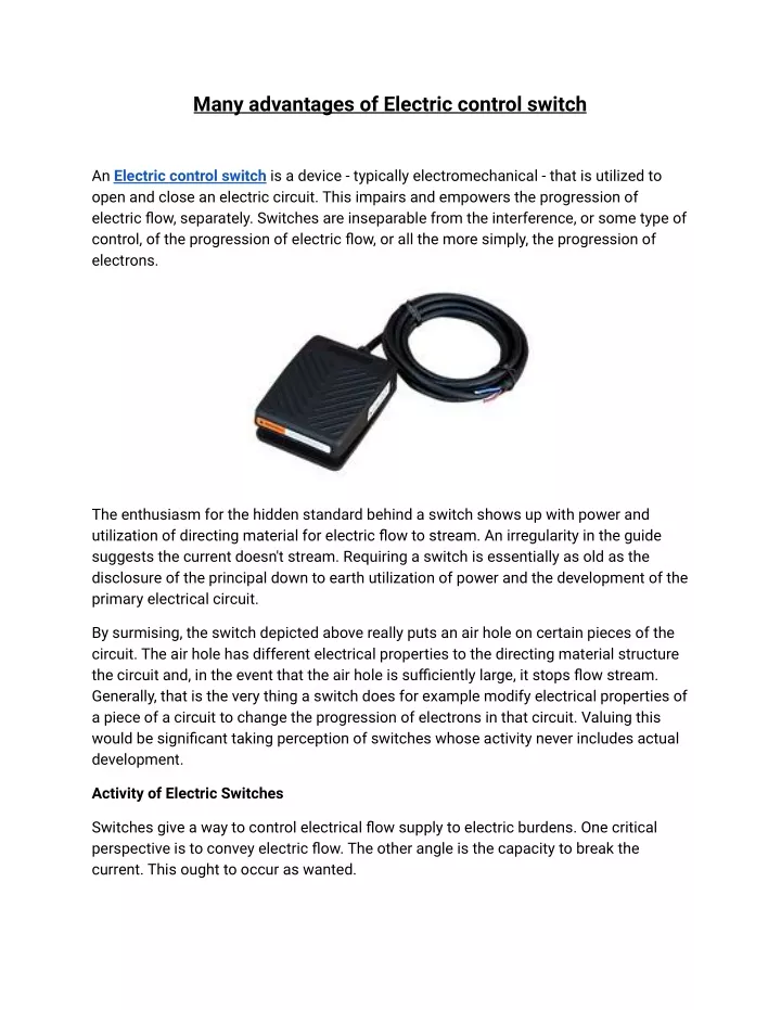 many advantages of electric control switch