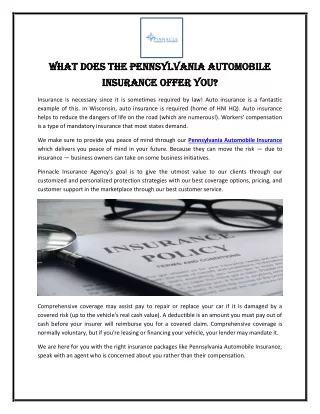 What does the Pennsylvania Automobile Insurance offer you