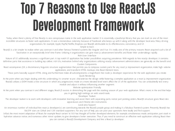 top 7 reasons to use reactjs development framework