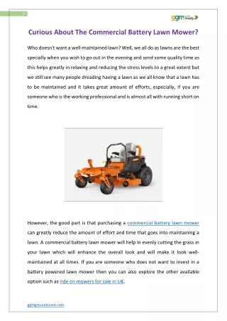 Curious About The Commercial Battery Lawn Mower?