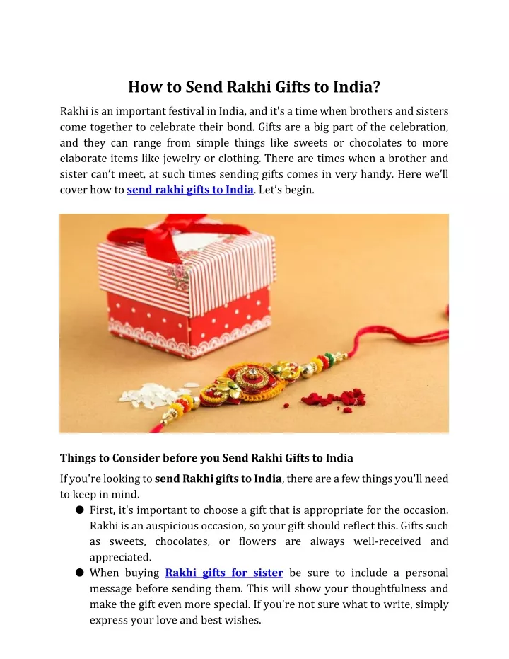 how to send rakhi gifts to india