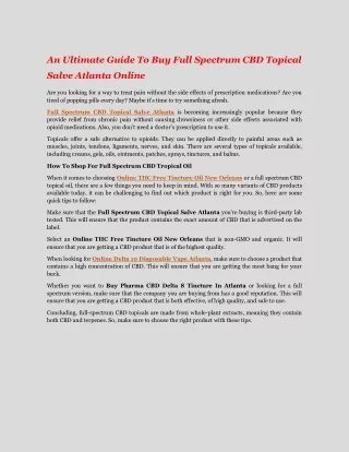 An Ultimate Guide To Buy Full Spectrum CBD Topical Salve Atlanta Online