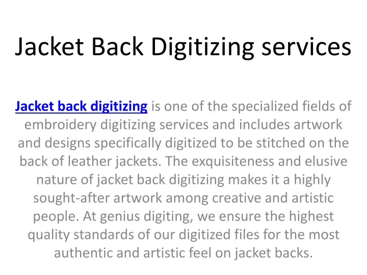 jacket back digitizing services