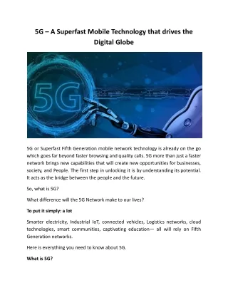 5G – A Superfast Mobile Technology that drives the Digital Globe