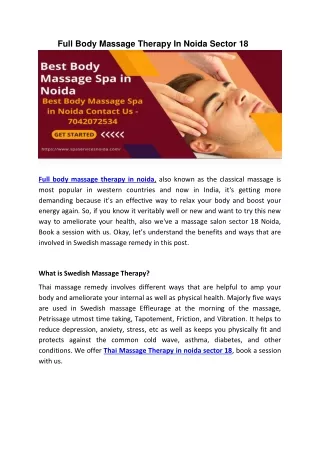 Full Body Massage Therapy In Noida Sector 18