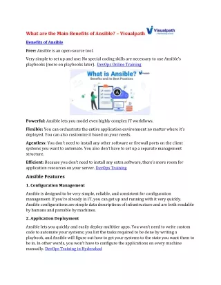 what are the main benefits of ansible visualpath