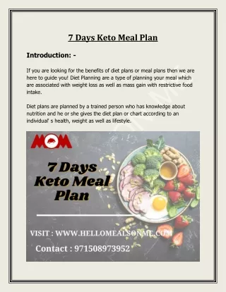 7 Days Keto Meal Plan -  Meals On Me
