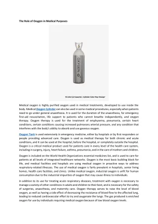 The Role of Oxygen in Medical Purposes