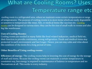 what are cooling rooms uses temperature range etc
