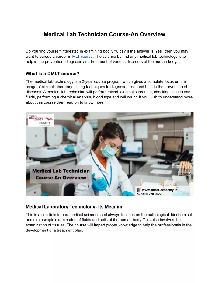 medical lab technician course an overview