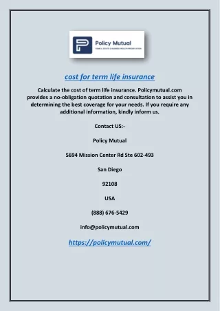 Cost for Term Life Insurance | Policymutual.com