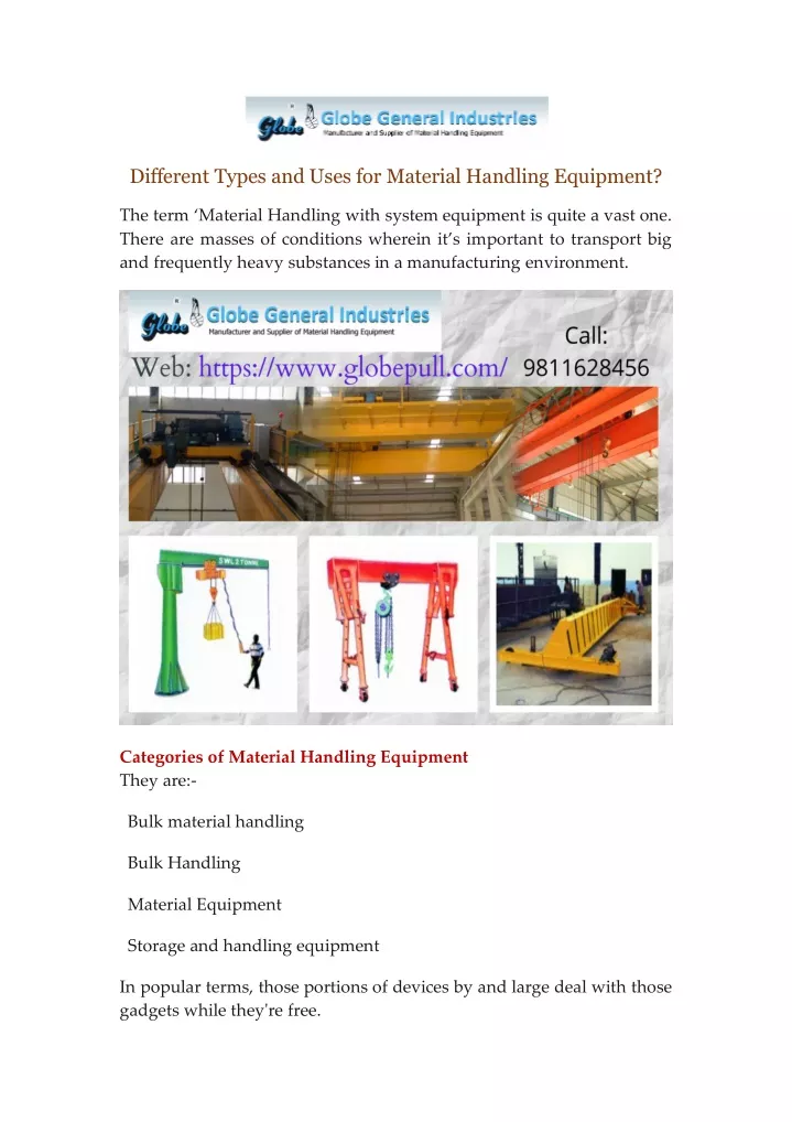 different types and uses for material handling