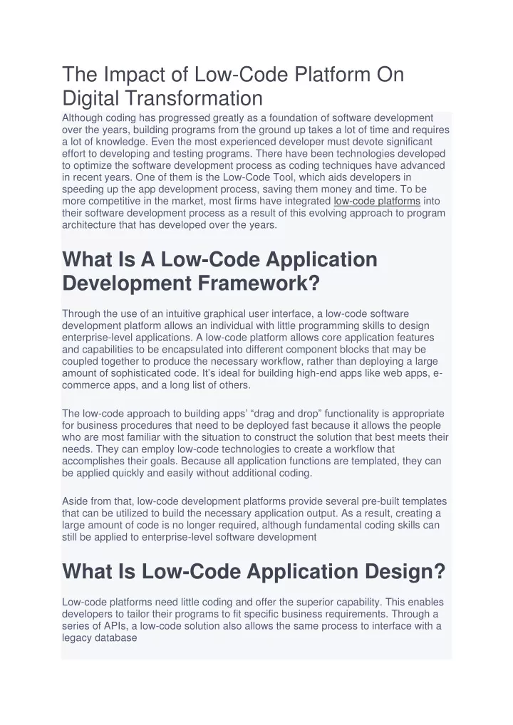 the impact of low code platform on digital