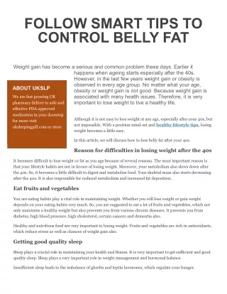 Follow Smart Tips to Control Belly Fat- UKSleepingPill