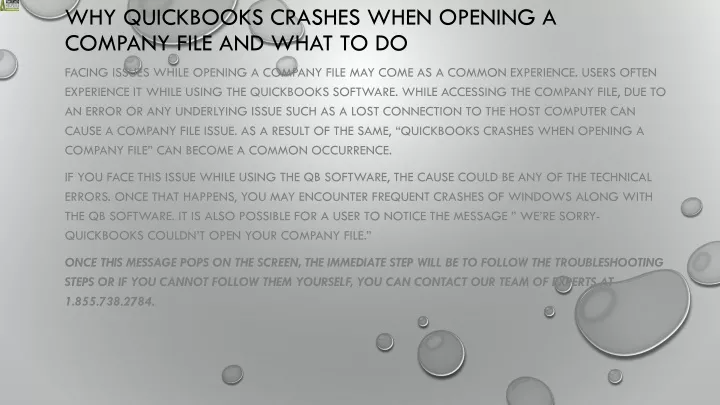 why quickbooks crashes when opening a company file and what to do