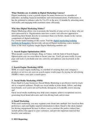 what modules are available in digital marketing