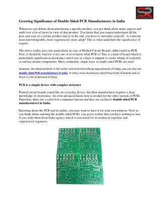 Growing Significance of Double Sided PCB Manufacturers in India