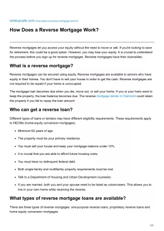 How Does a Reverse Mortgage Work
