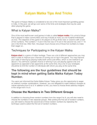 Kalyan Matka Tips And Tricks