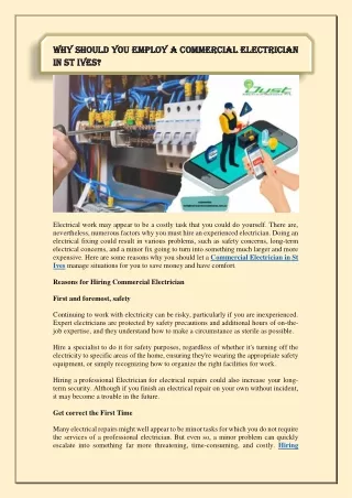 Why Should You Employ a Commercial Electrician in St Ives