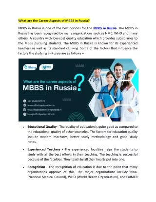 what are the career aspects of mbbs in russia