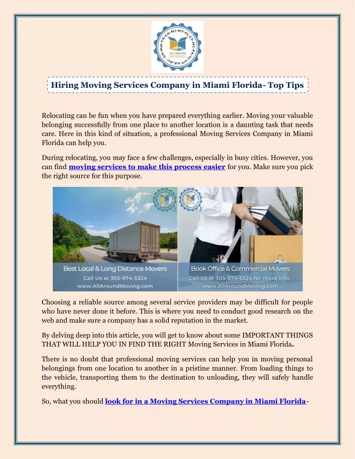 hiring moving services company in miami florida