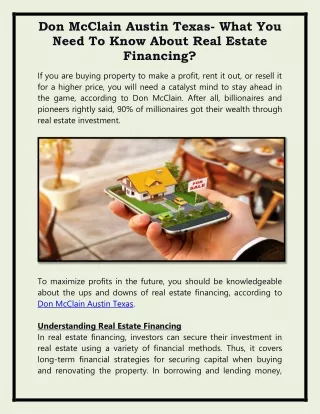 Don McClain Austin Texas- What You Need To Know About Real Estate Financing