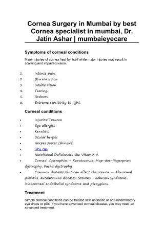 Cornea Surgery in Mumbai by best Cornea specialist in mumbai, Dr. Jatin Ashar |