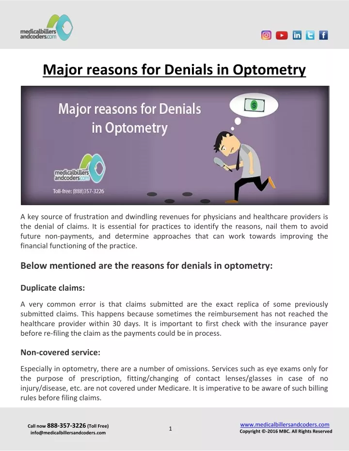 major reasons for denials in optometry
