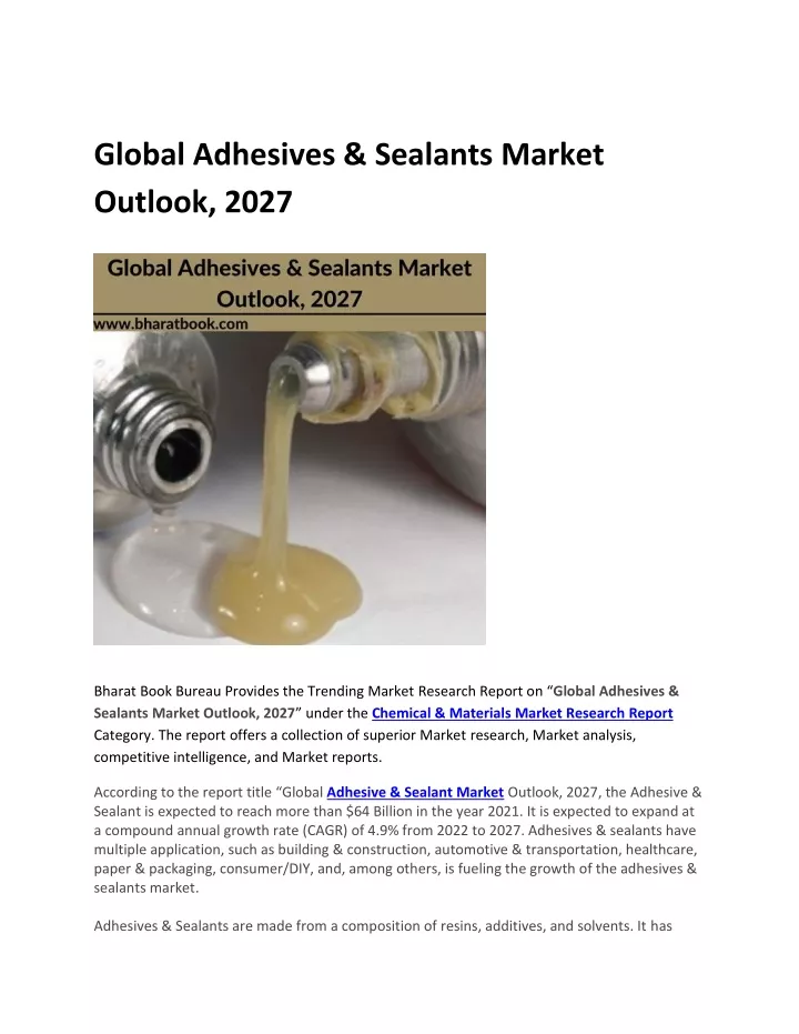 global adhesives sealants market outlook 2027