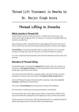 Thread Lift Treatment in Dwarka by Dr. Navjot Singh Arora